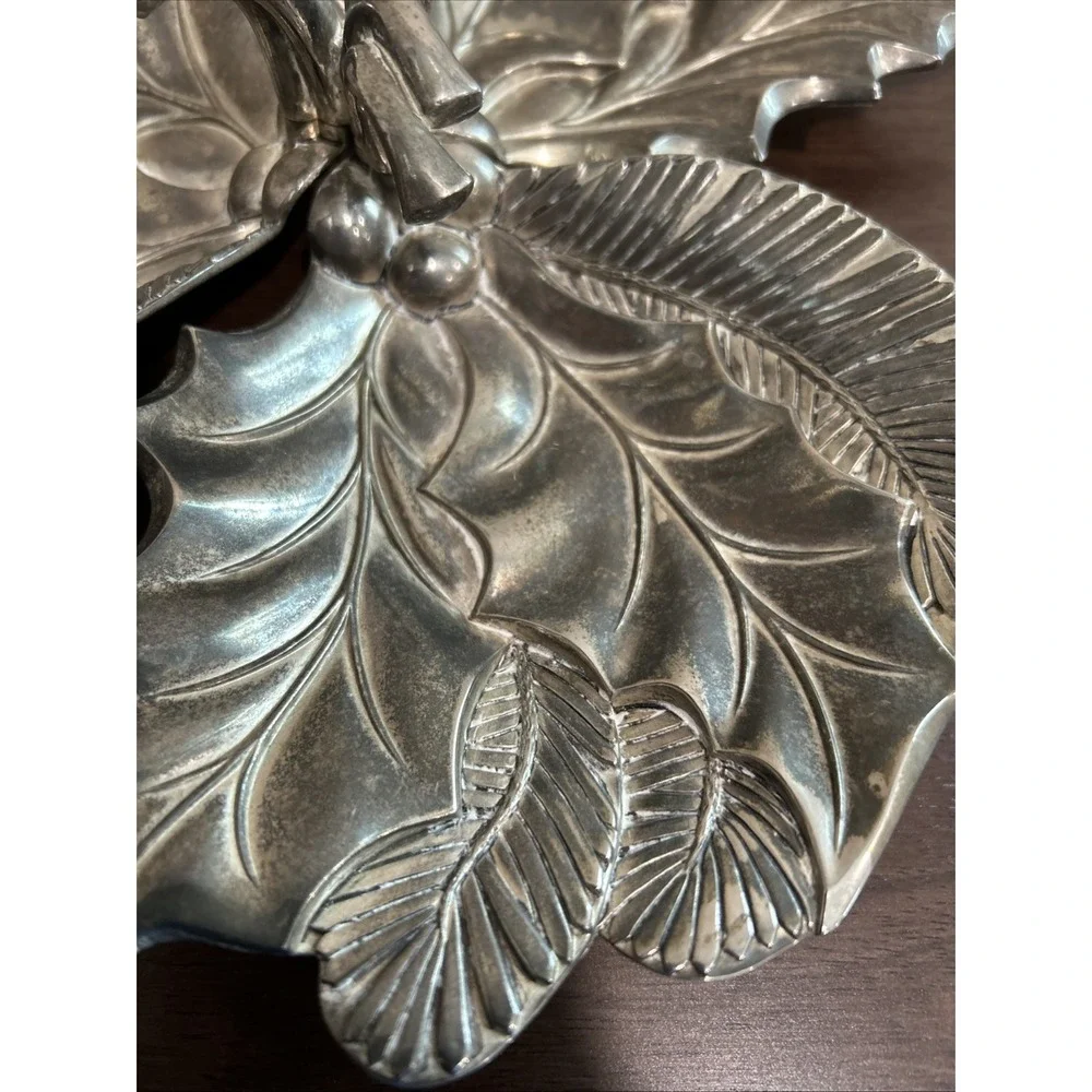 international‎ silver company Holly Leaves Holiday Candy Dish Tray Vintage